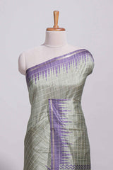 Pastel green Tussar saree with contrast border and contrast printed pallu with matching blouse