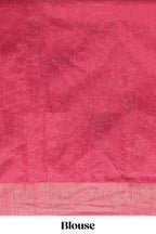 Aqua blue Tussar saree with magenta zari woven border and contrast pallu with matching magenta blouse