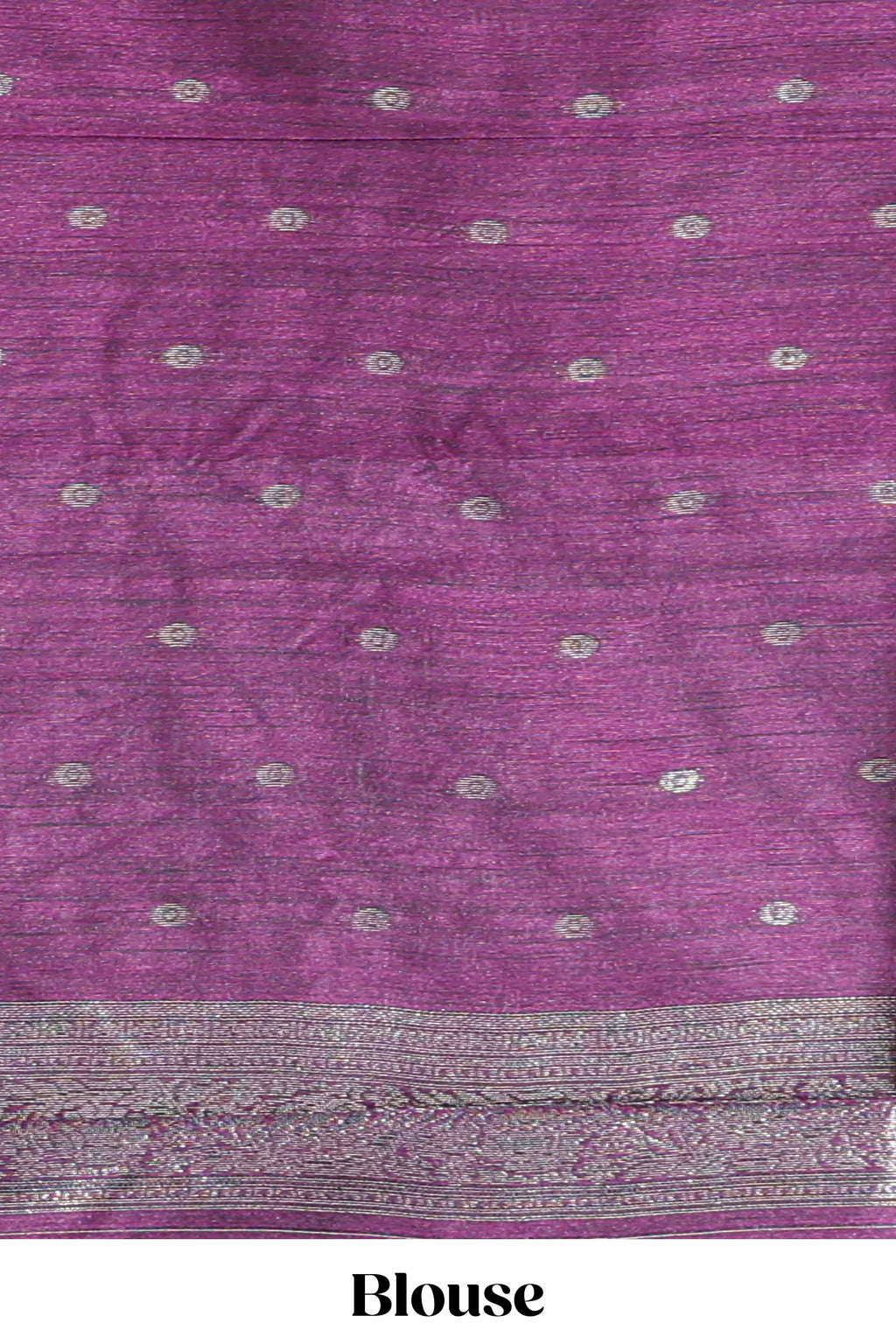Borderless floral design blue art tussar saree with contrast pallu and silver motifs blouse