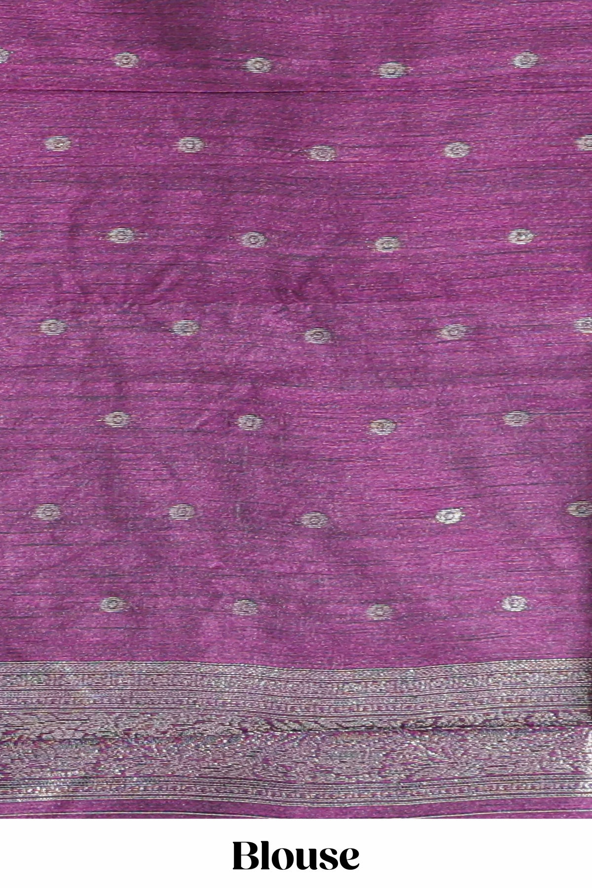 Borderless floral design blue art tussar saree with contrast pallu and silver motifs blouse