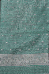 Borderless floral design mustard art tussar saree with contrast pallu and silver motifs blouse