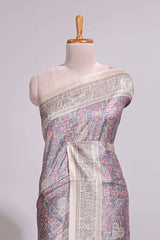 Multi color Printed Tussar Silk Saree with Contrast Zari Border and floral printed Blouse