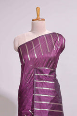 Purple zari butta art tusser saree with self border and striped blouse
