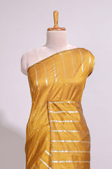 Mustard zari butta art tusser saree with self border and striped blouse