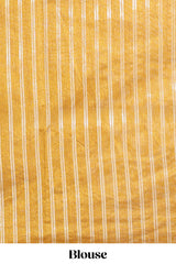 Mustard zari butta art tusser saree with self border and striped blouse