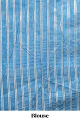 Blue zari butta art tusser saree with self border and striped blouse