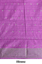 Borderless green textured zari motifs art tussar saree with contrast floral design pallu and zari motifs blouse