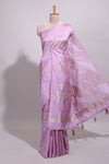 Borderless lavender floral zari design art tussar saree with self floral design pallu and matching zari motifs blouse