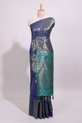 Borderless blue floral zari design art tussar saree with self floral design pallu and matching zari motifs blouse
