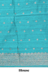 Borderless blue floral zari design art tussar saree with self floral design pallu and matching zari motifs blouse