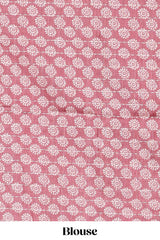 Onion pink striped floral & birds design art tussar saree with self border and matching motifs blouse