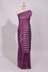 Purple zari butta art tussar saree with self border matching striped blouse