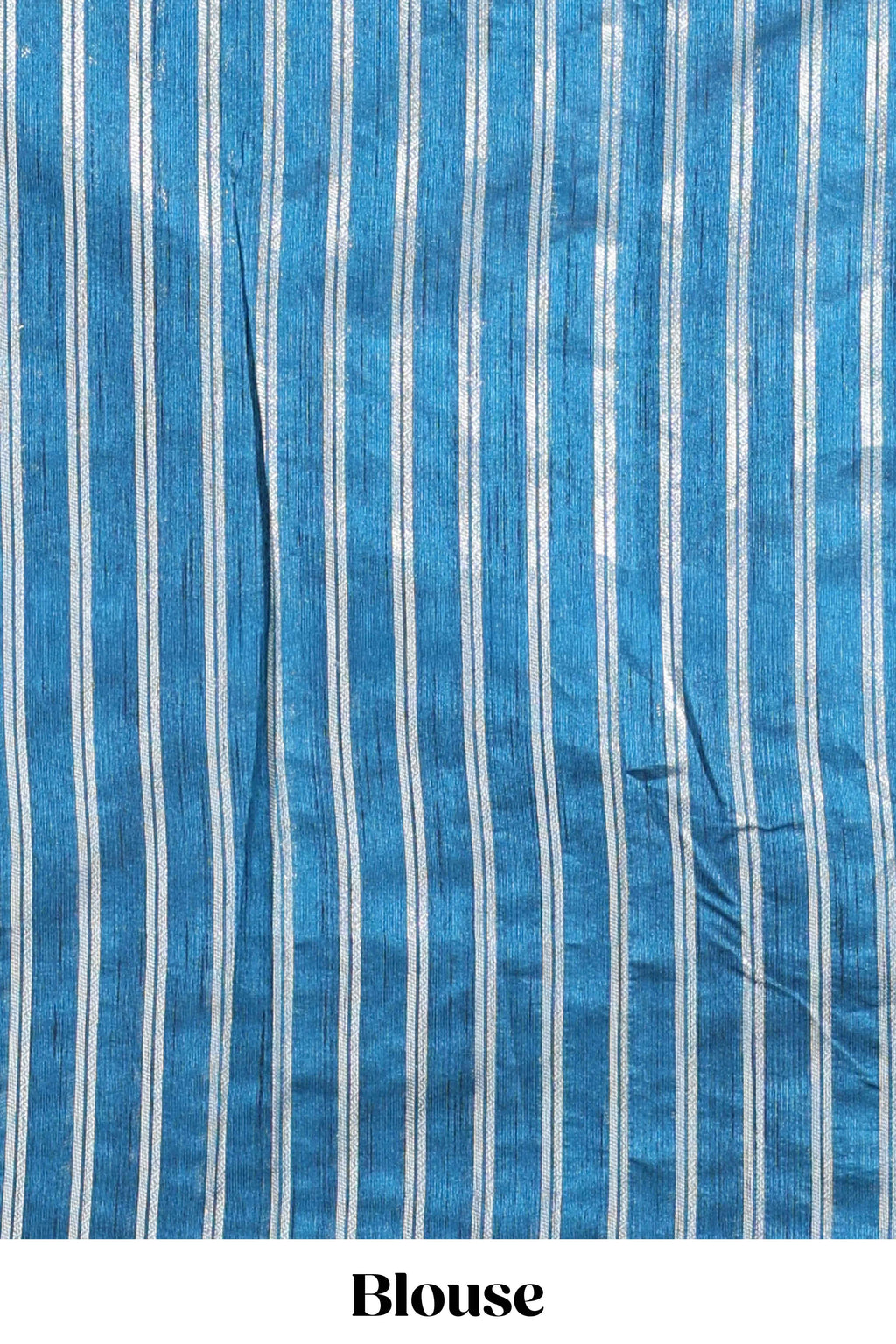 Blue zari butta art tussar saree with self border matching striped blouse