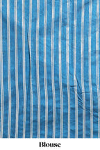 Blue zari butta art tussar saree with self border matching striped blouse