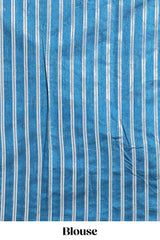 Blue zari butta art tussar saree with self border matching striped blouse