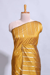 Mustard zari butta art tussar saree with self border matching striped blouse