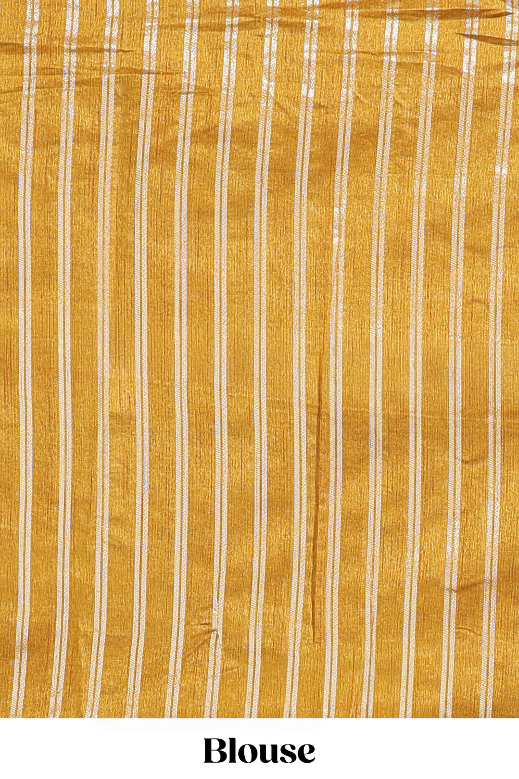 Mustard zari butta art tussar saree with self border matching striped blouse