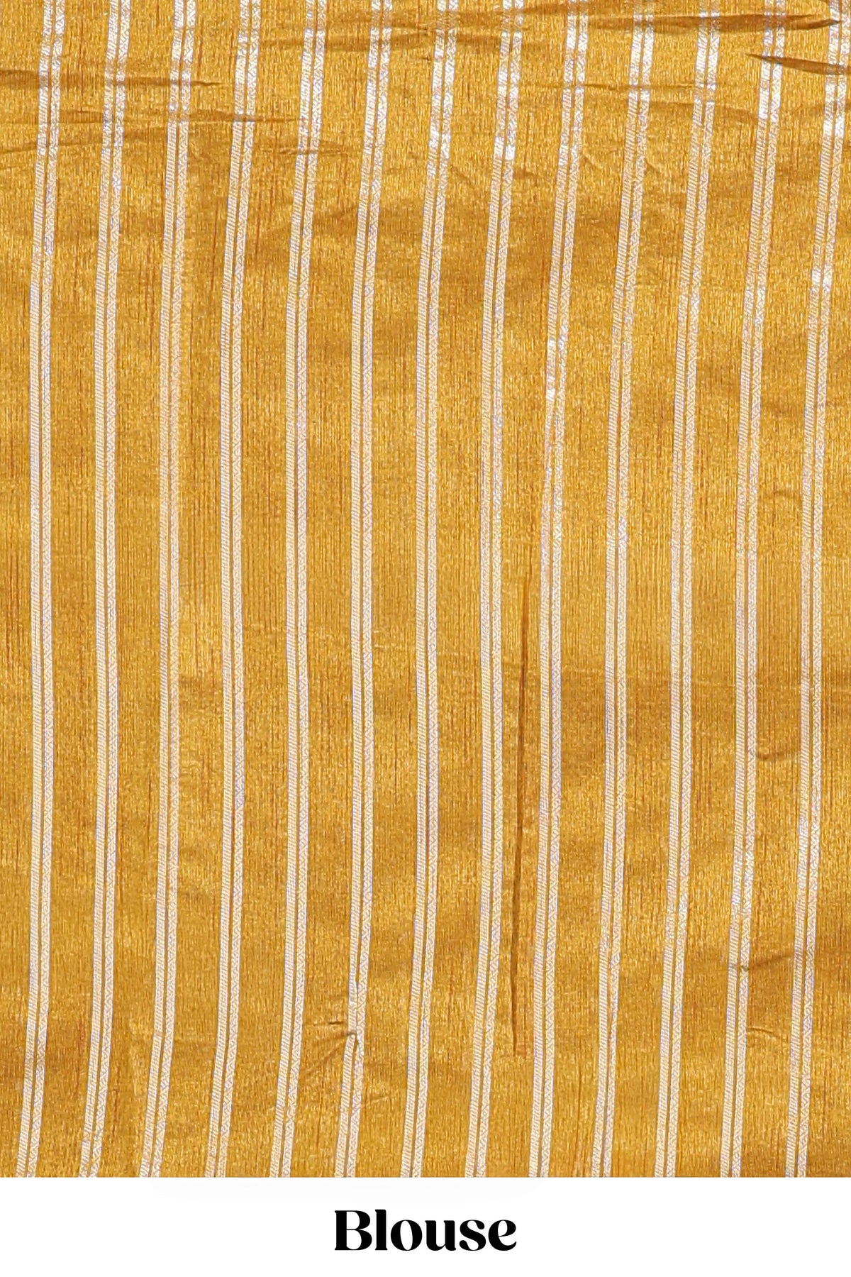 Mustard zari butta art tussar saree with self border matching striped blouse