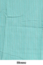 Blue geometric zari butta art tussar saree with contrast zari border and striped blouse