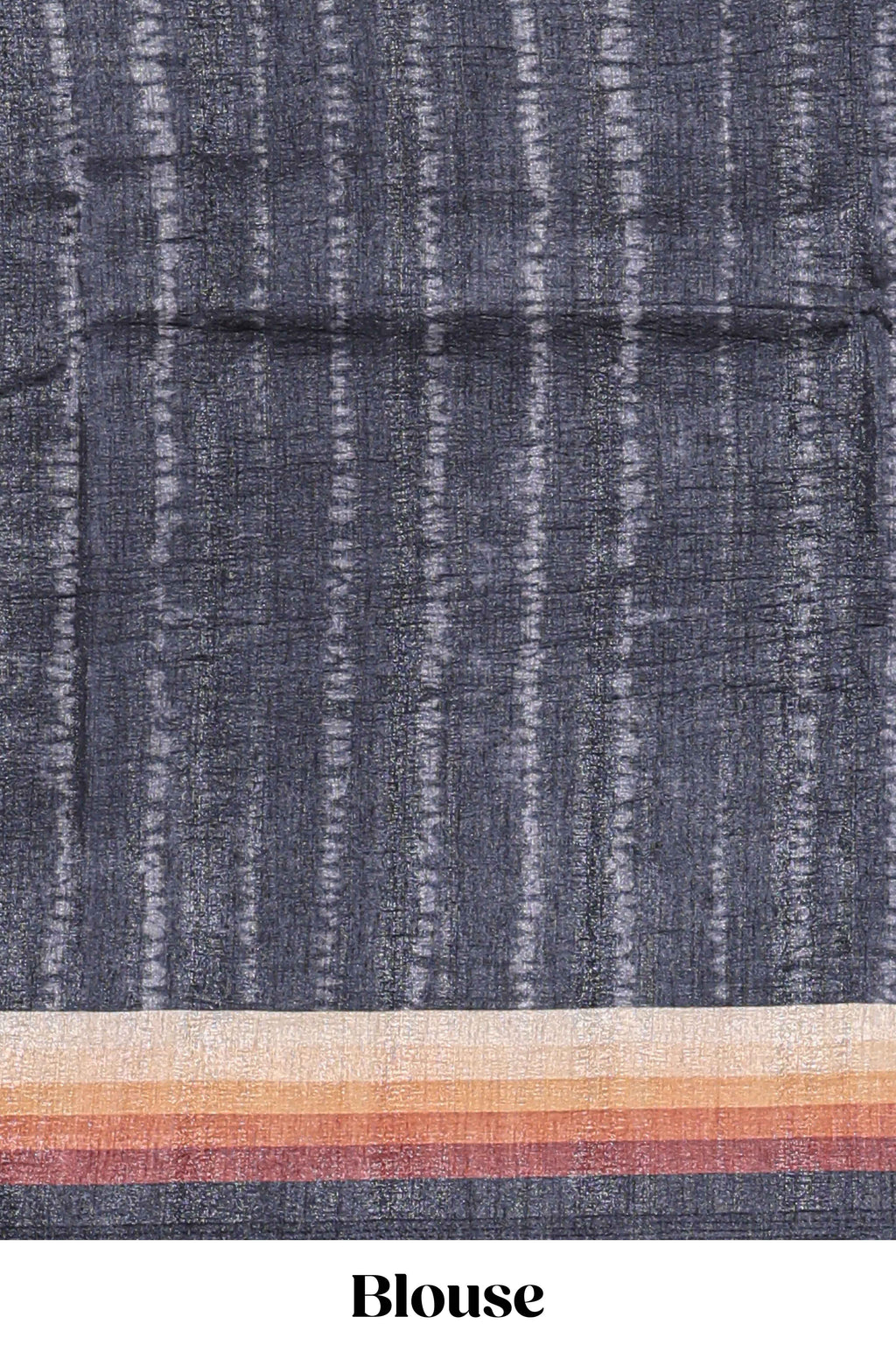 Black textured plain art tussar saree with contrast border and matching striped blouse
