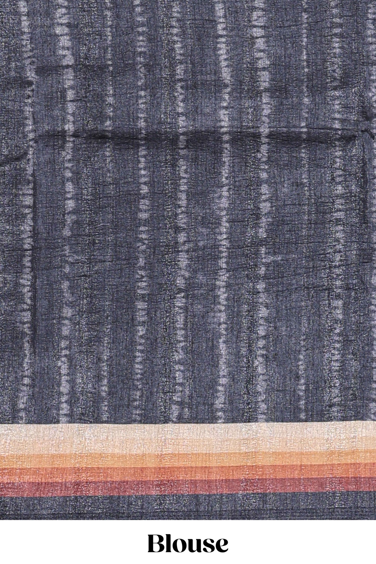 Black textured plain art tussar saree with contrast border and matching striped blouse
