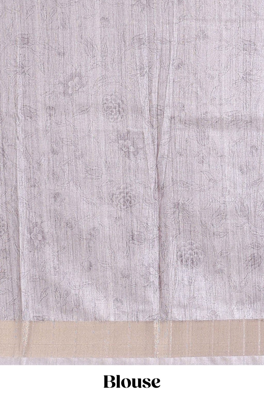 Grey kalamkari style floral design art tussar saree with contrast border and matching striped blouse
