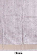 Grey kalamkari style floral design art tussar saree with contrast border and matching striped blouse