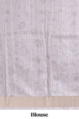 Grey kalamkari style floral design art tussar saree with contrast border and matching striped blouse