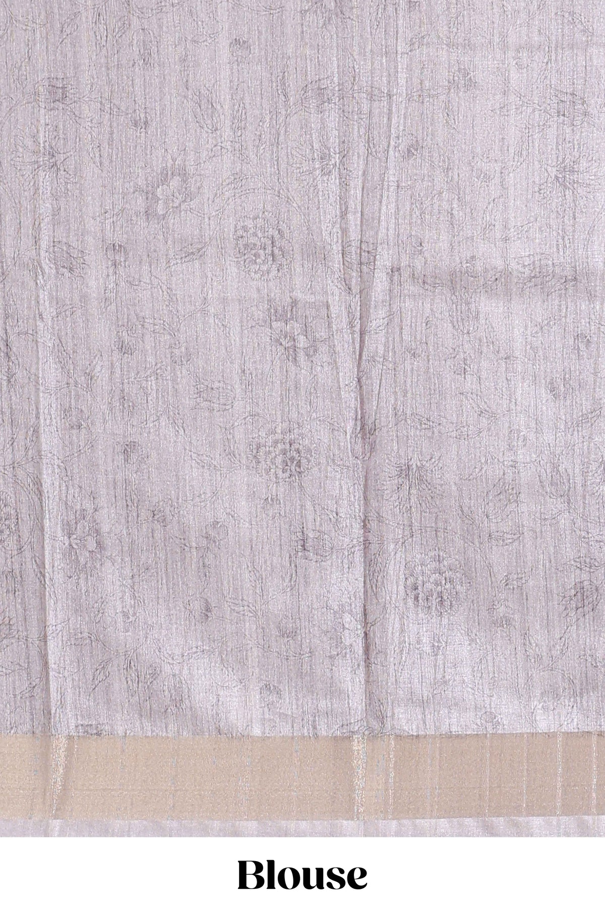 Grey kalamkari style floral design art tussar saree with contrast border and matching striped blouse