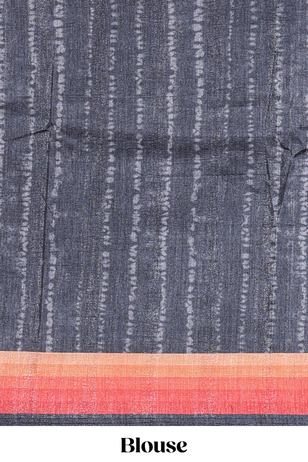 Black textured plain art tussar saree with contrast orange border and matching striped blouse