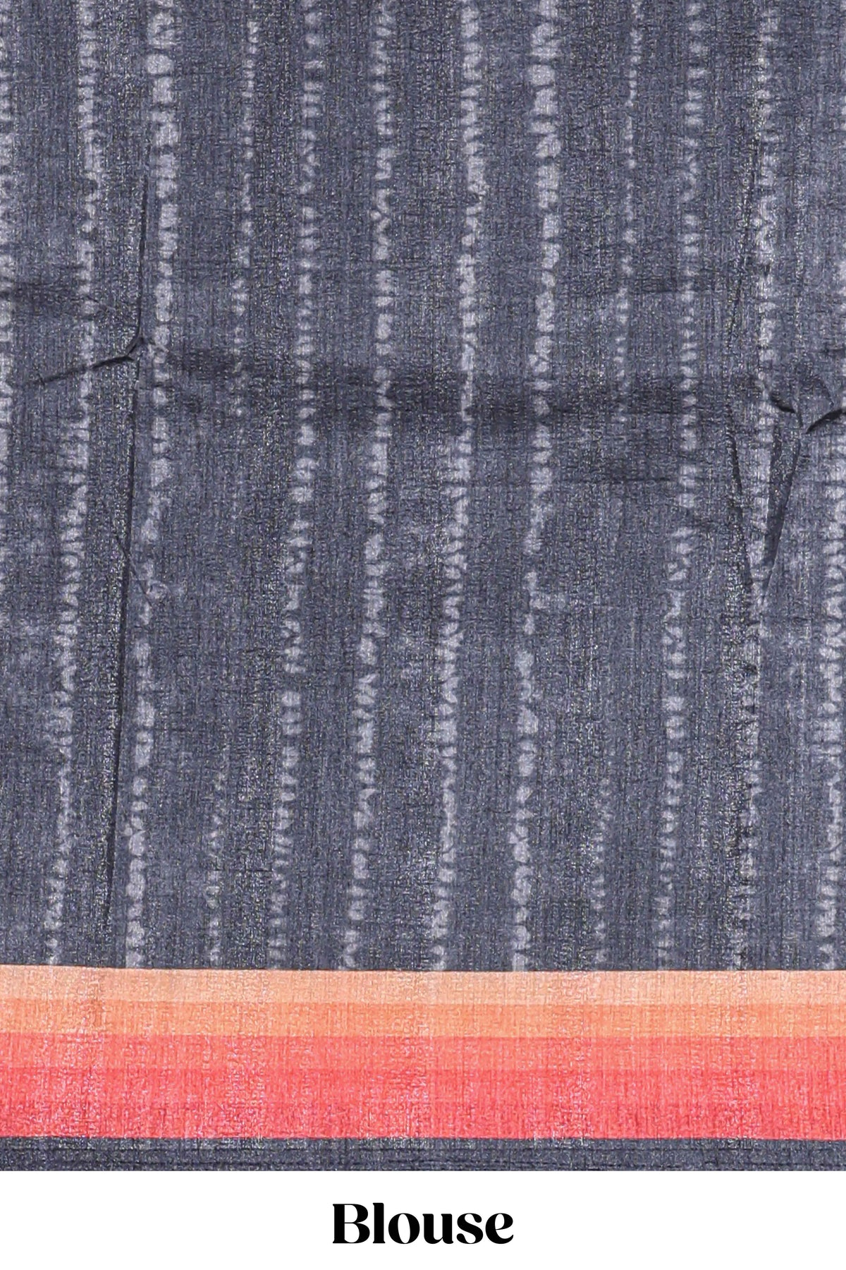 Black textured plain art tussar saree with contrast orange border and matching striped blouse