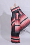 Black textured plain art tussar saree with contrast pink border and matching striped blouse