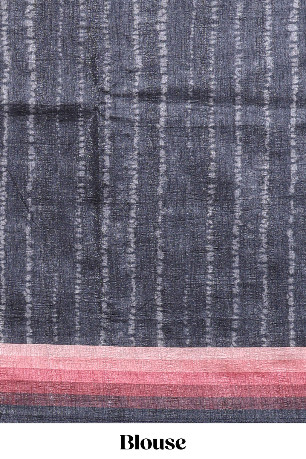 Black textured plain art tussar saree with contrast pink border and matching striped blouse