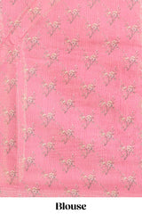 Pink floral design art tussar saree with self zari border and matching printed blouse