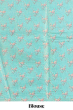Blue floral design art tussar saree with self zari border and matching printed blouse