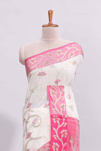 White floral design art tussar saree with contrast border and zari blouse