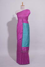 Borderless Pink  Checked  zari design art tussar saree with Contrast pallu and blouse