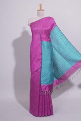 Borderless PinkCheckedzari design art tussar saree with Contrast pallu and blouse