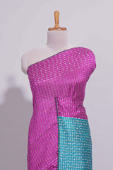 Borderless PinkCheckedzari design art tussar saree with Contrast pallu and blouse