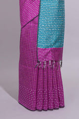 Borderless PinkCheckedzari design art tussar saree with Contrast pallu and blouse