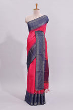 Pink zari motifs design art tussar saree with contrast border and zari blouse