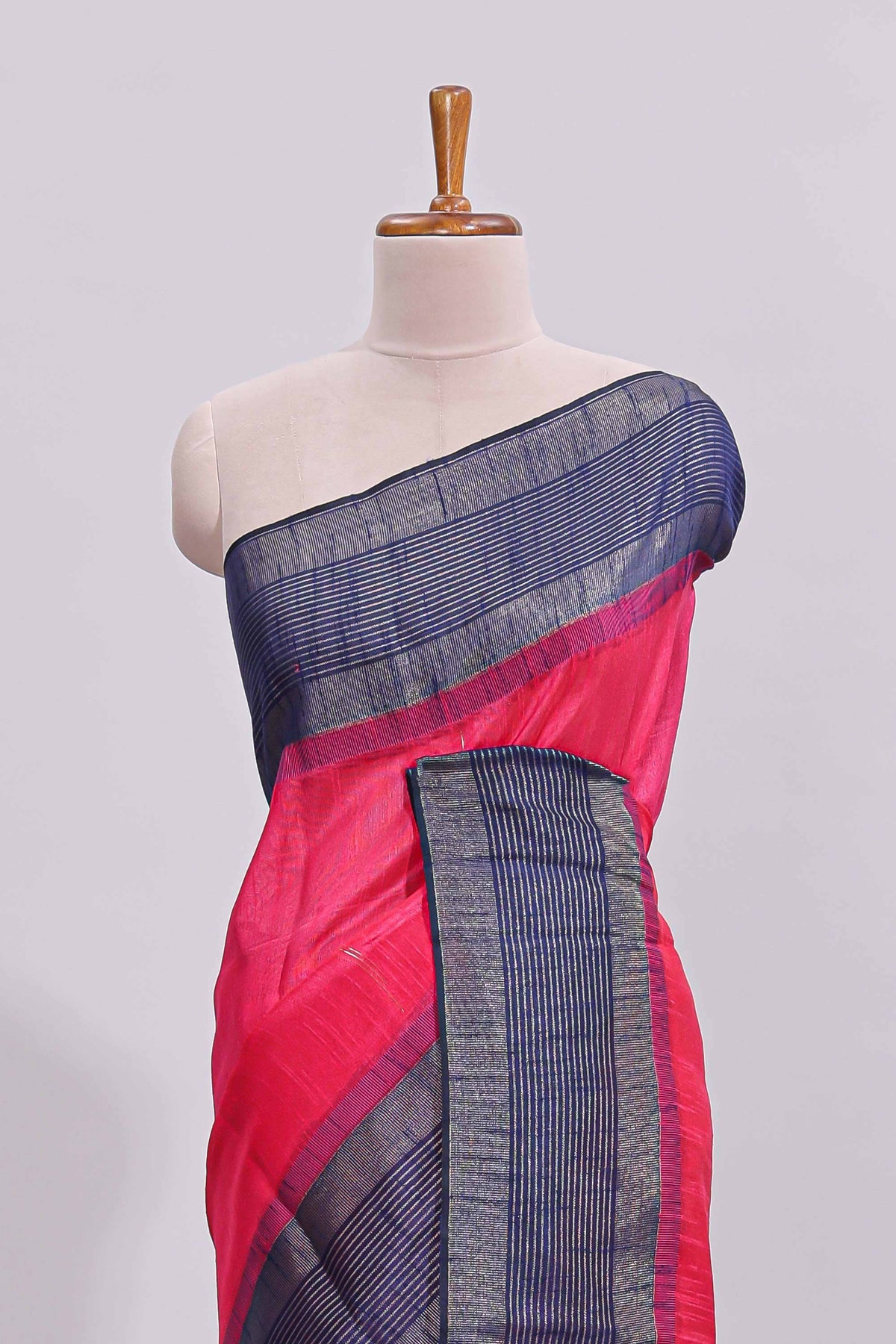 Pink zari motifs design art tussar saree with contrast border and zari blouse