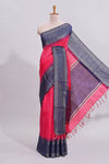 Pink zari motifs design art tussar saree with contrast border and zari blouse