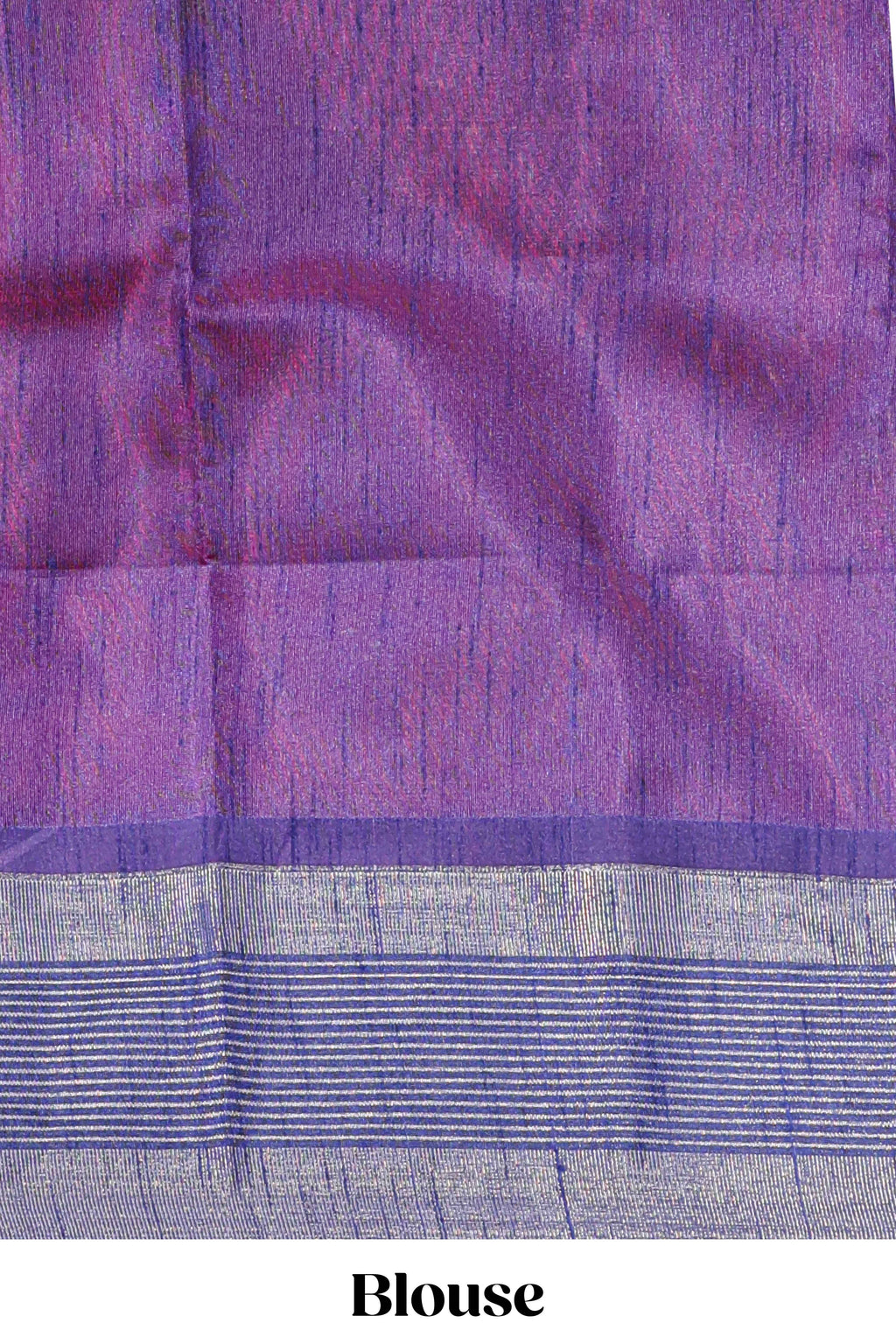 Pink zari motifs design art tussar saree with contrast border and zari blouse