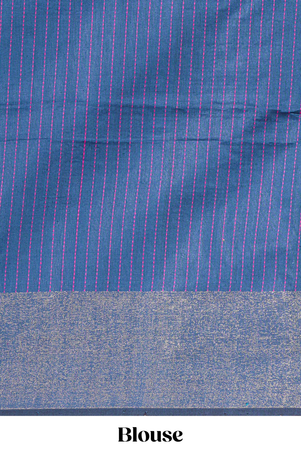 Bright Pink Plain Art Tussar Saree with Self Border Contrast Blue Pallu and Striped Blouse