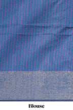 Bright Pink Plain Art Tussar Saree with Self Border Contrast Blue Pallu and Striped Blouse