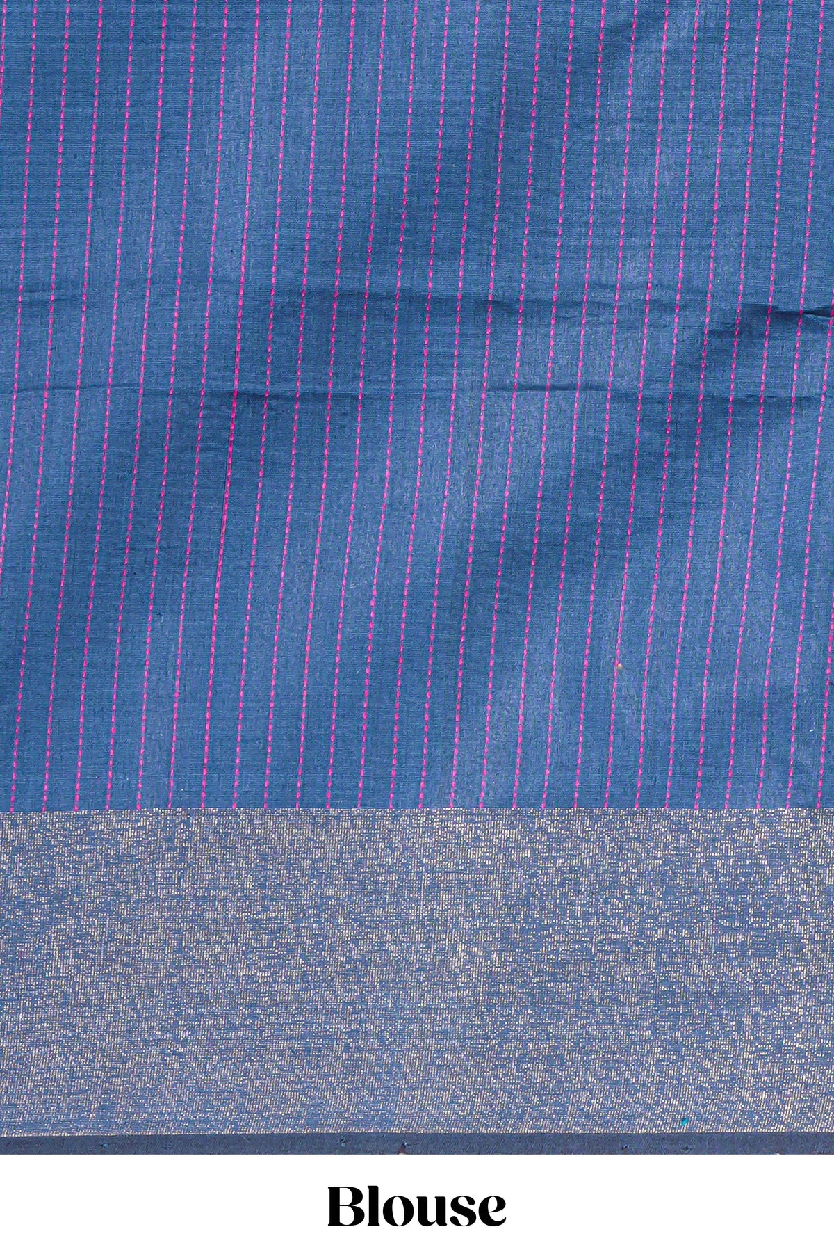 Bright Pink Plain Art Tussar Saree with Self Border Contrast Blue Pallu and Striped Blouse
