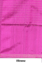 Green Checked Art Tussar Saree with Contrast Floral Motifs Border and Blouse