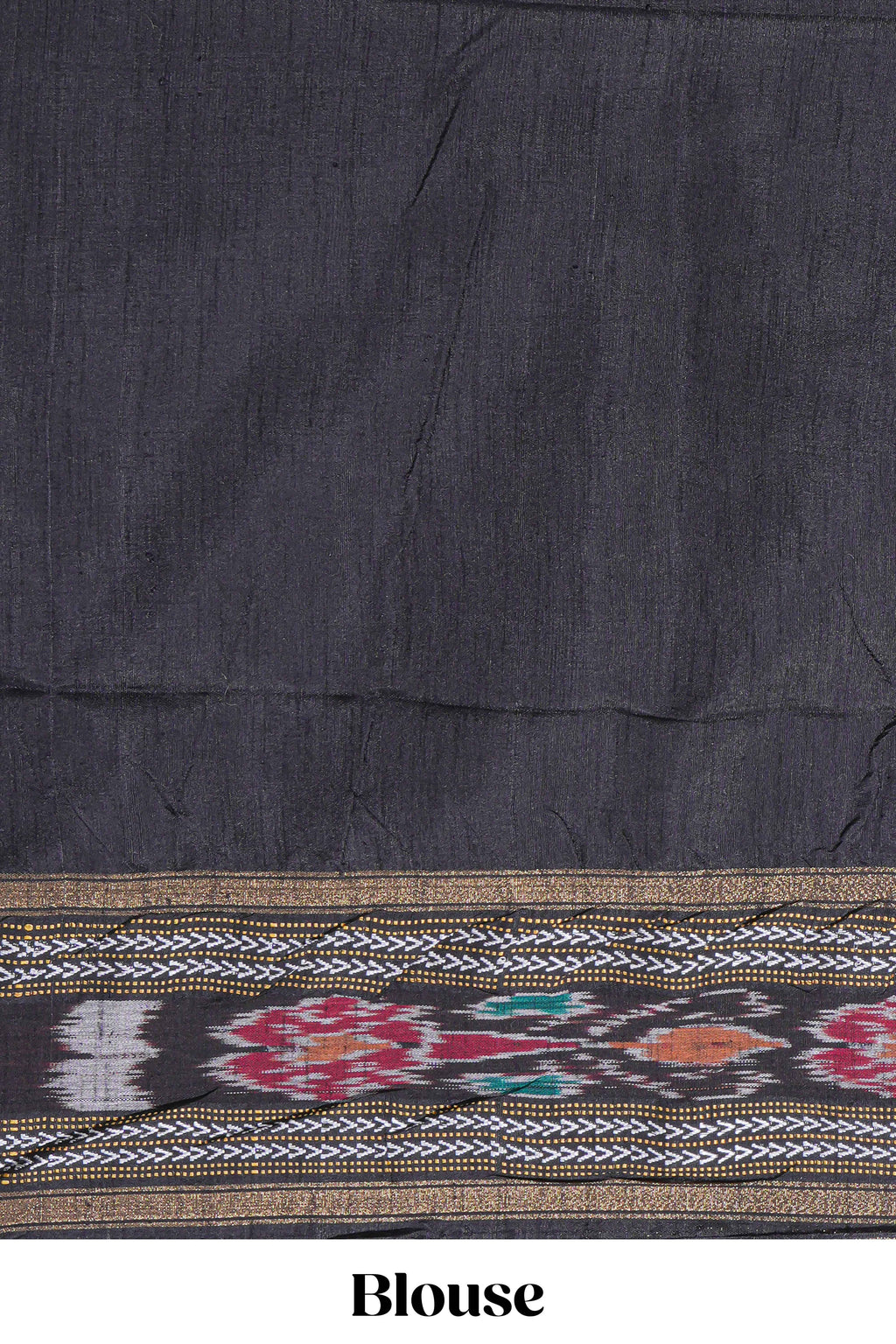 Grey Plain Art Tussar Saree with Contrast Tribal Motif Border and Blouse