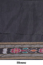 Grey Plain Art Tussar Saree with Contrast Tribal Motif Border and Blouse